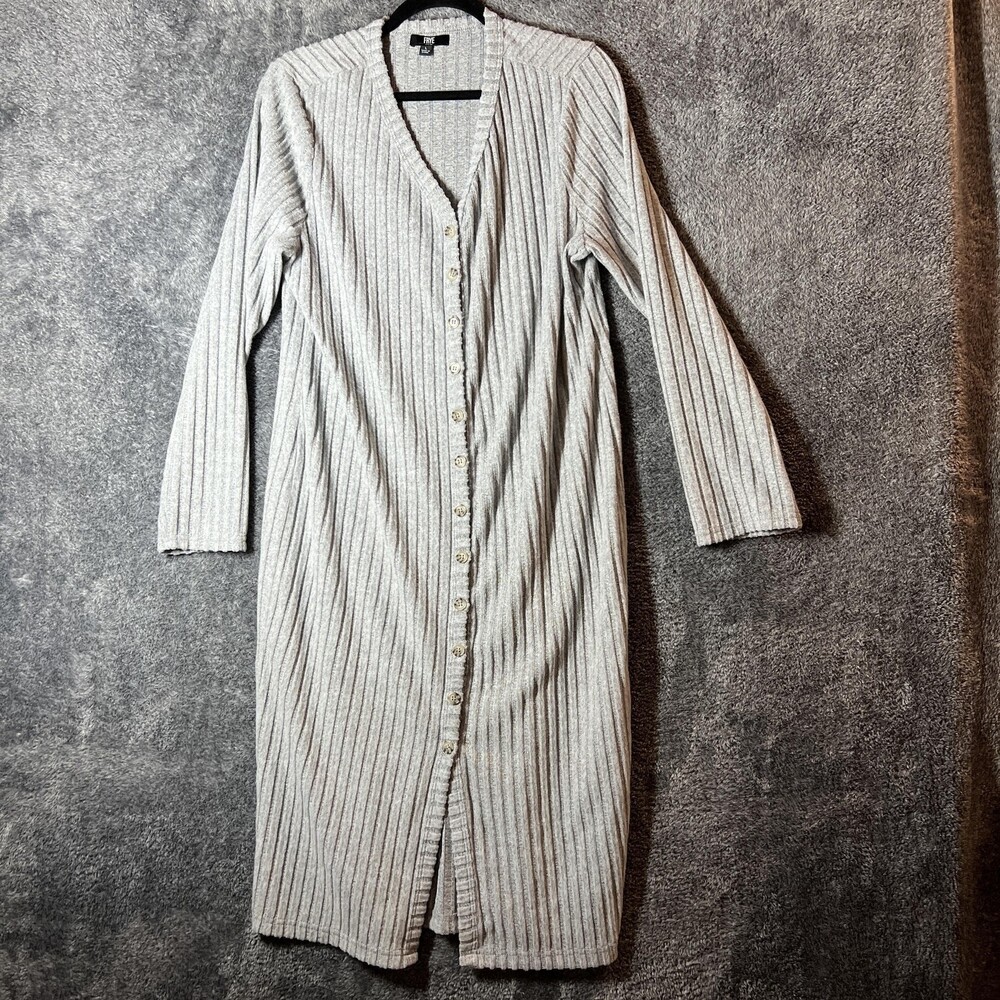 Frye Sweater Womens Large Ribbed Long Button Front Cardigan Knit Duster Dress
